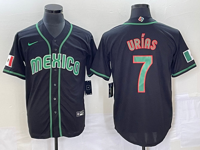 Men's Mexico Baseball #7 Julio Urías 2023 Black World Baseball Classic Stitched Jersey